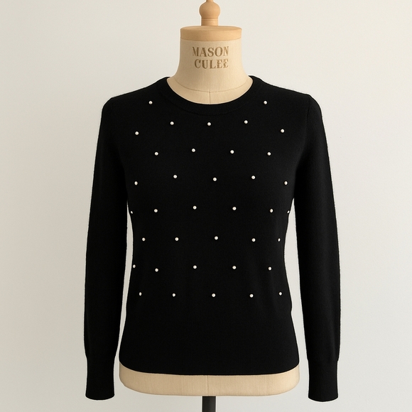 Luxury Maison Chase Museum Inspiration Black Cashmere Sweater Mini‎ Pearl, Large - Picture 1 of 7